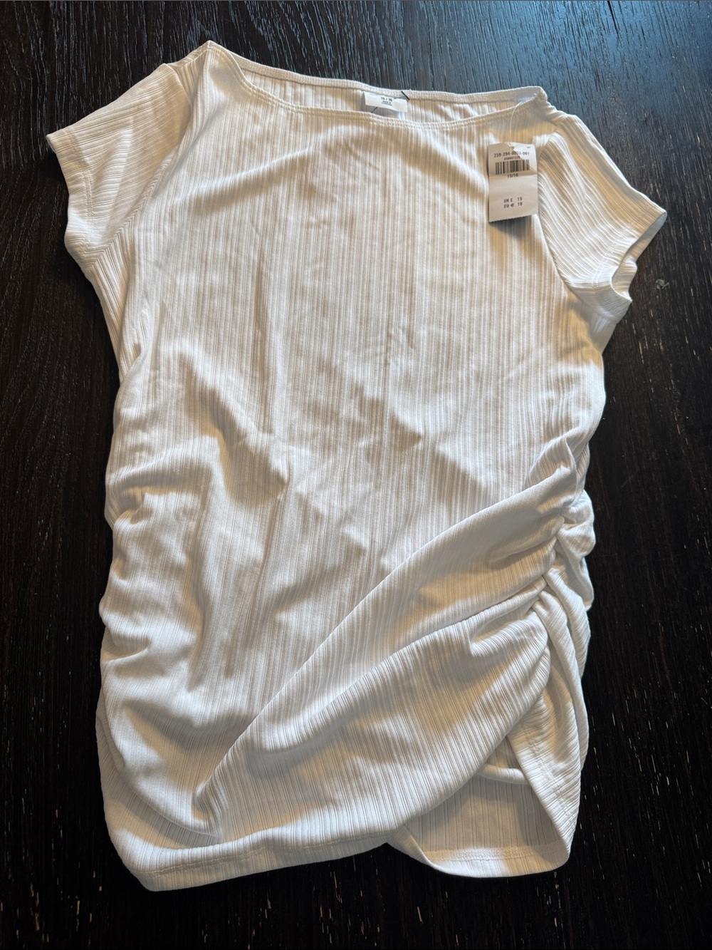 abercrombie kids White Ribbed Side-Ruched Short Sleeve Tee
